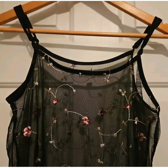 Hers & Mine Sheer Floral Embroidered Dress  Mesh Maxi Sexy Medium Swimsuit Cover - Picture 4 of 8